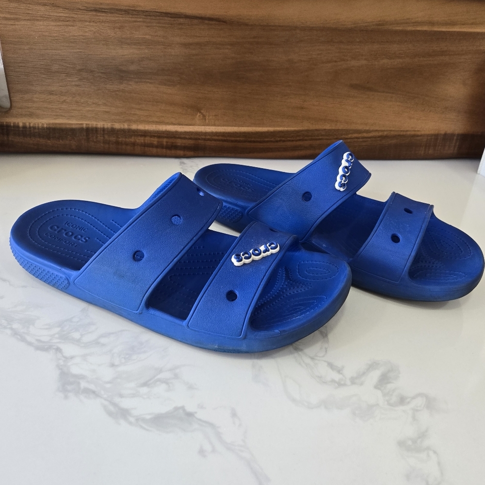 CROCS Unisex Two-strap Slides w/ charms Mens 13 - Picture 2 of 6